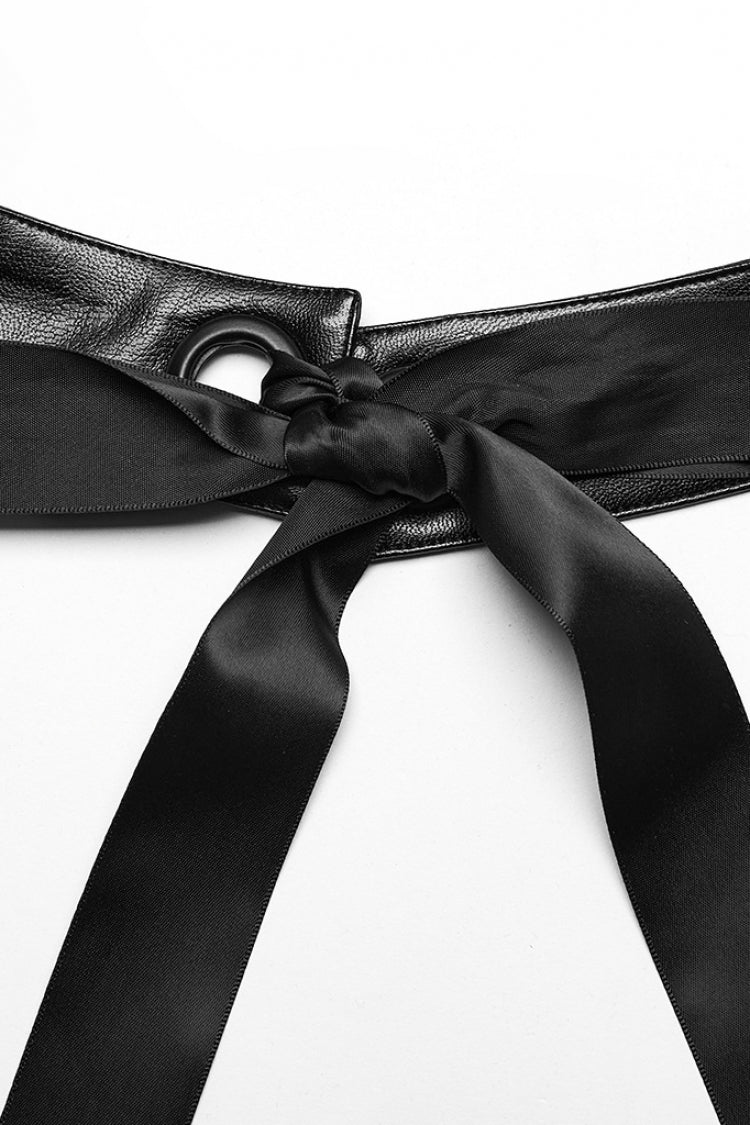 Gothic Lolita Skirt - Lace-up Faux Leather Devil Sharp, Black, Short Length, Women's Style - additional product view 8
