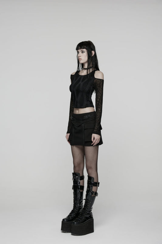 Gothic Lolita Skirt - Lace-up Zippered, Black, Zipper Detail, Women's Style, Lace Trim - additional product view 2