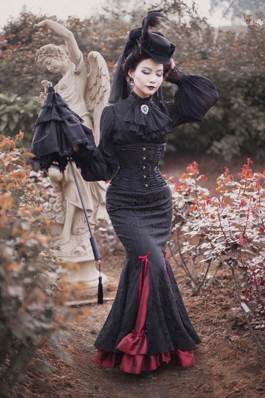 Gothic Lolita Skirt - Lorelei, 2 Colors, Layered, Ruffled, Printed - additional product view 2
