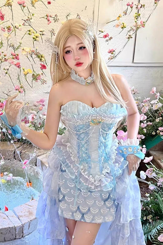 Gothic Lolita Skirt - Mermaid's Tears, Blue, Embroidered, Sweet Style, Lace Trim - additional product view 2