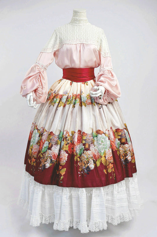Gothic Lolita Skirt - Rainy Season Garden, Red, Ruffled, Printed, Sweet Style - additional product view 2