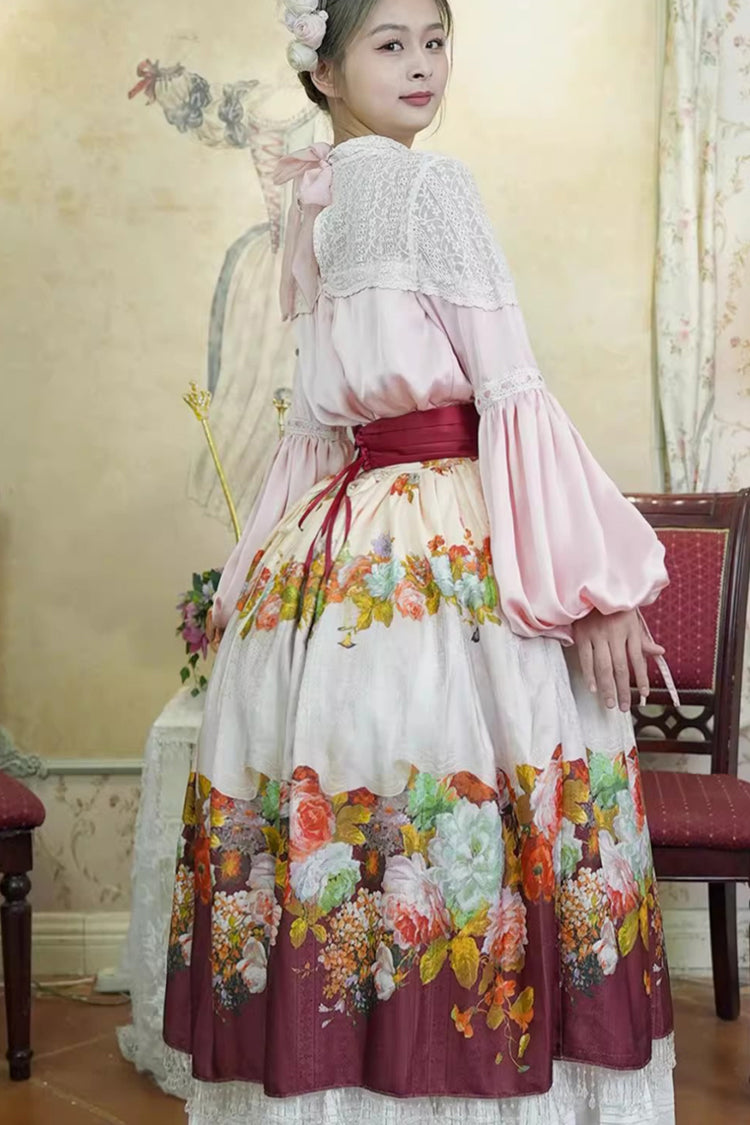 Gothic Lolita Skirt - Rainy Season Garden, Red, Ruffled, Printed, Sweet Style - additional product view 11
