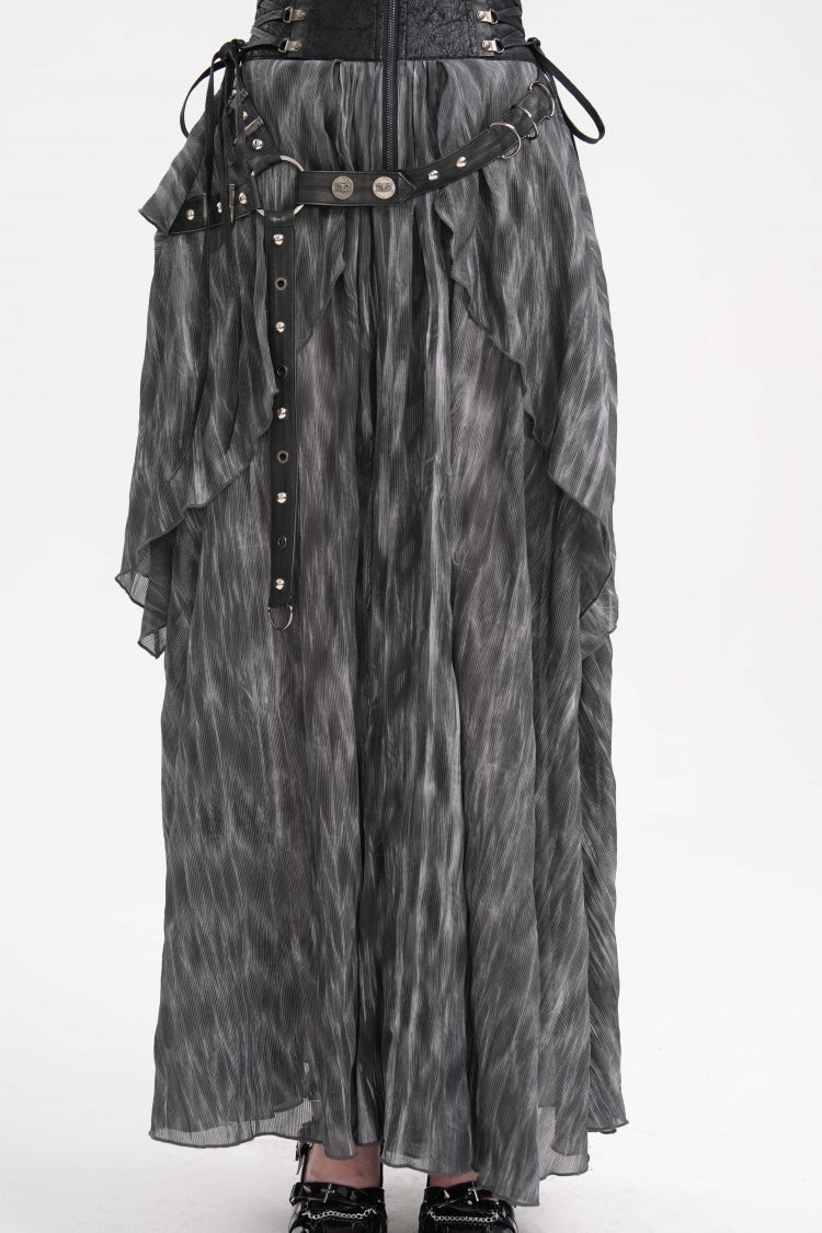 Gothic Lolita Skirt - Ruffle Lace-up Eyelets Rivets, Black, Long Length, Women's Style - additional product view 11
