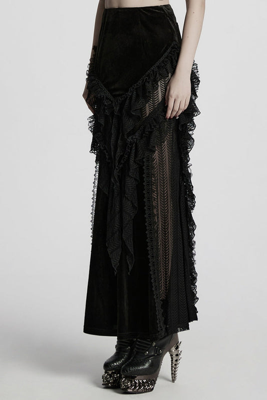 Gothic Lolita Skirt - Ruffle Stitching Lace Fishtail, Black, Fishtail Silhouette - additional product view 2