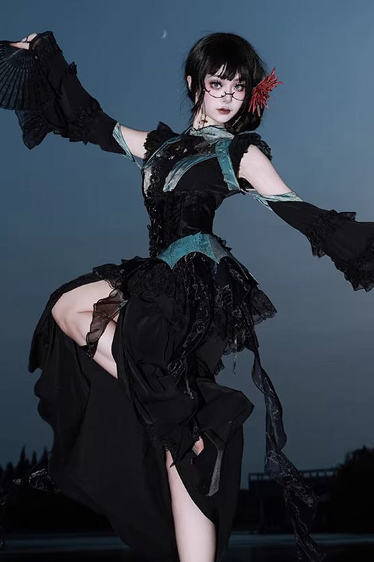 Gothic Lolita Skirt - Sky Dragon, 2 Colors, Printed, Embroidered, Lace-Up - additional product view 2