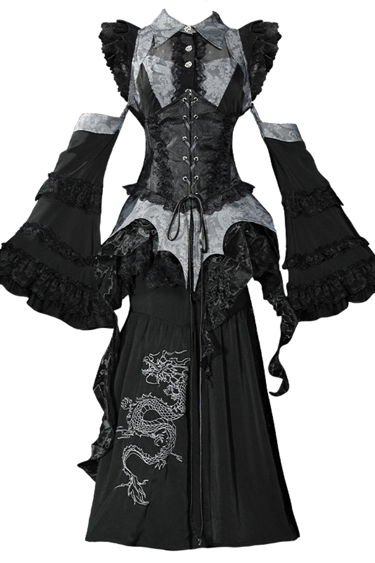 Gothic Lolita Skirt - Sky Dragon, 2 Colors, Printed, Embroidered, Lace-Up - additional product view 14
