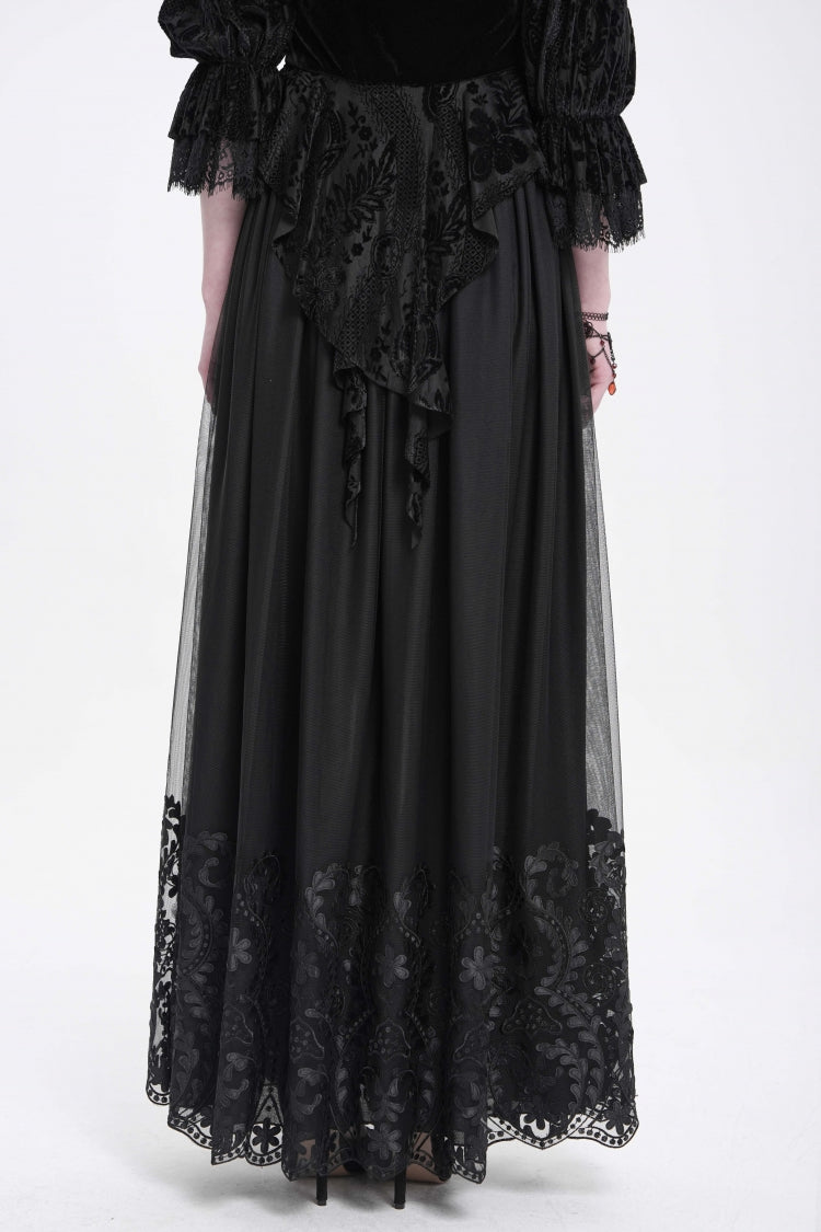 Gothic Lolita Skirt - Stitching Floral Mesh, Black, Women's Style - additional product view 14