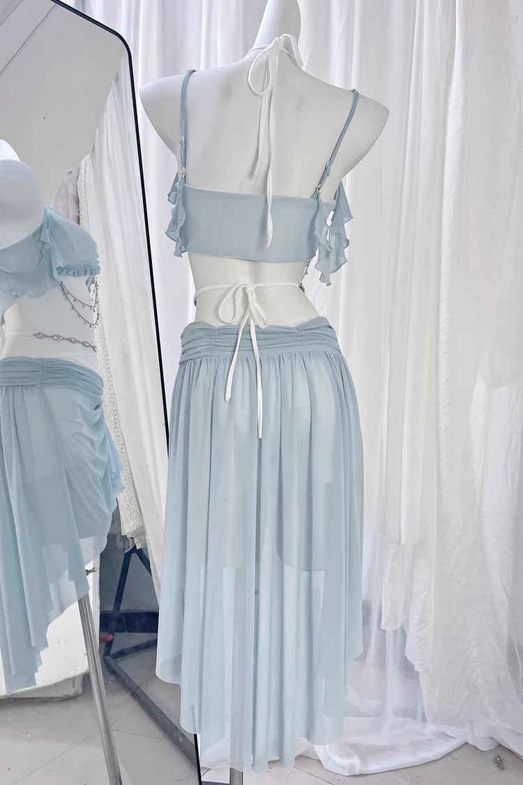 Gothic One-Piece Swimsuit - Light Blue Summer Ripples, Blue, Sweet Style - additional product view 7