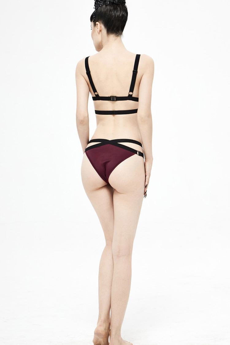 Gothic Swimwear - Wine, Red, Women's Style, Cross Detail, Lace Trim - additional product view 7