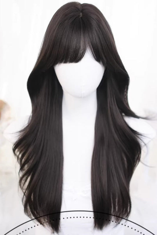 Kawaii Fashion Wig - Curtain Bangs Soft Loose Outer, 2 Colors, Sweet Style - One-Size Black-Tea-Brown option