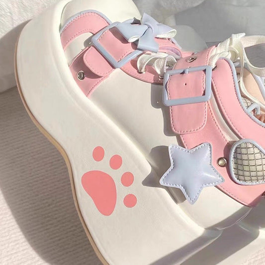 Kawaii Lolita Boots - Bear Paw Print Bowknot, 2 Colors, Bow Detail, Printed, Sweet Style - additional product view 2