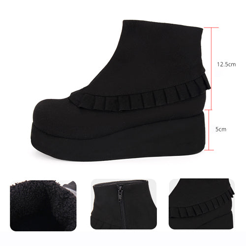 Kawaii Lolita Boots - Round Toe, 2 Colors, Platform Sole, Ruffled - additional product view 5