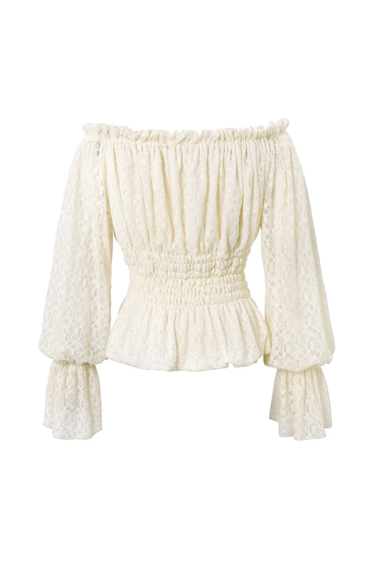 Lolita Blouse - Off Shoulder, White, Women's Style, Lace Trim, Ruffled - additional product view 6
