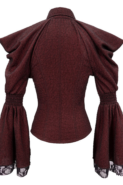Lolita Blouse - Off The Shoulder Trumpet Sleeves, Red, Women's Style, Lace Trim - additional product view 6