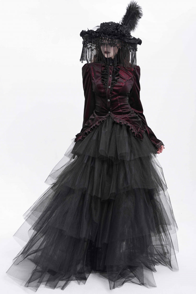 Lolita Blouse - Stand Collar Trumpet Ruffle, Red, Stand Collar, Women's Style - additional product view 14