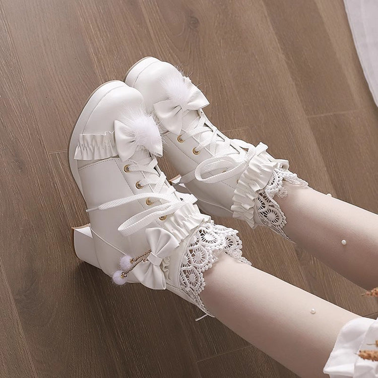 Lolita Boots - Bowknot Stitching Lace Gorgeous, 3 Colors, Lace Trim, Sweet Style - additional product view 6