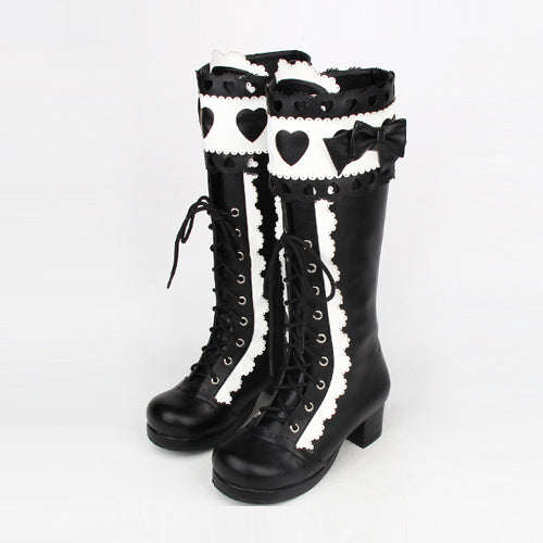 Lolita Boots - Lace Bowknot Heart Shaped, 2 Colors, Lace Trim, Sweet Style, Bow Detail - additional product view 2
