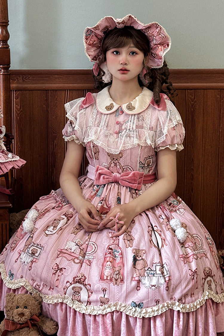 Lolita Dress - Bear Doll Wall Print, Pink, Sweet Style, Bow Detail, Ruffled - additional product view 7