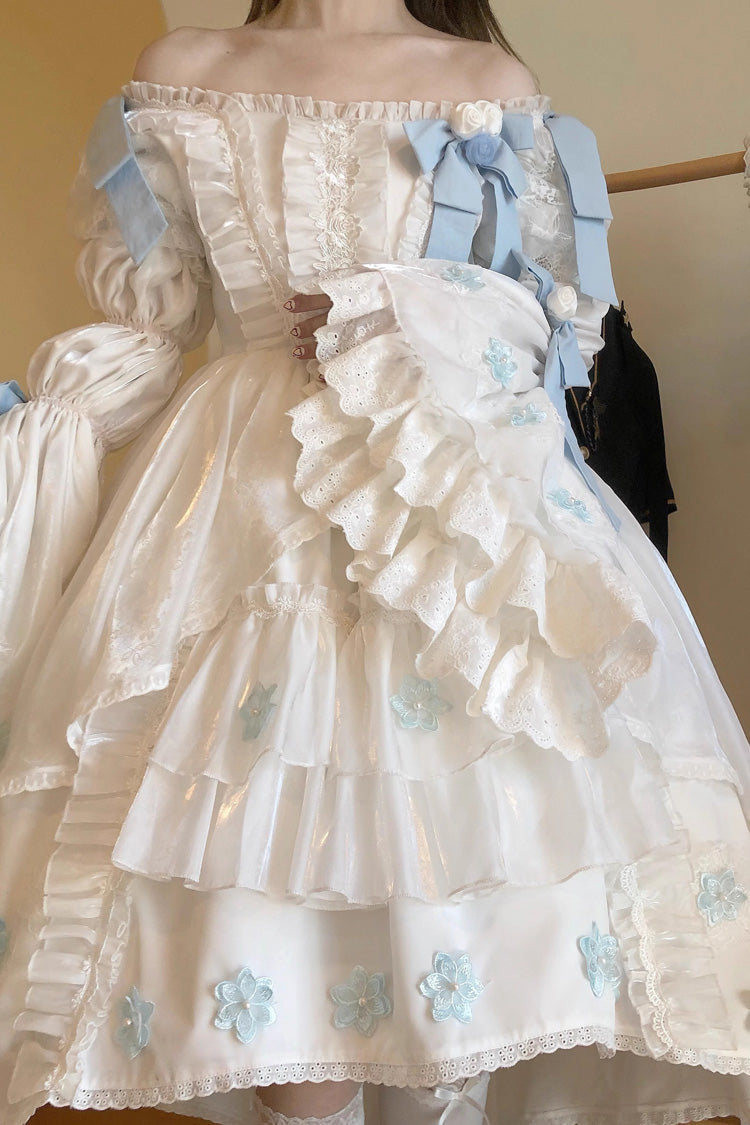 Lolita Dress - Boat Neck Multi-layer, White, Ruffled, Sweet Style, Bow Detail - additional product view 9