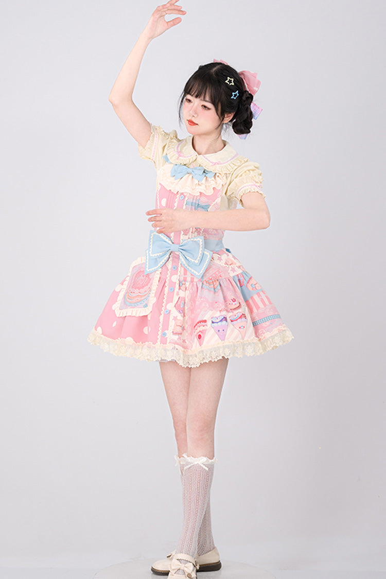 Lolita Dress - Cake Chocolate Dessert Print, Pink, Printed, Sweet Style, Bow Detail - additional product view 15
