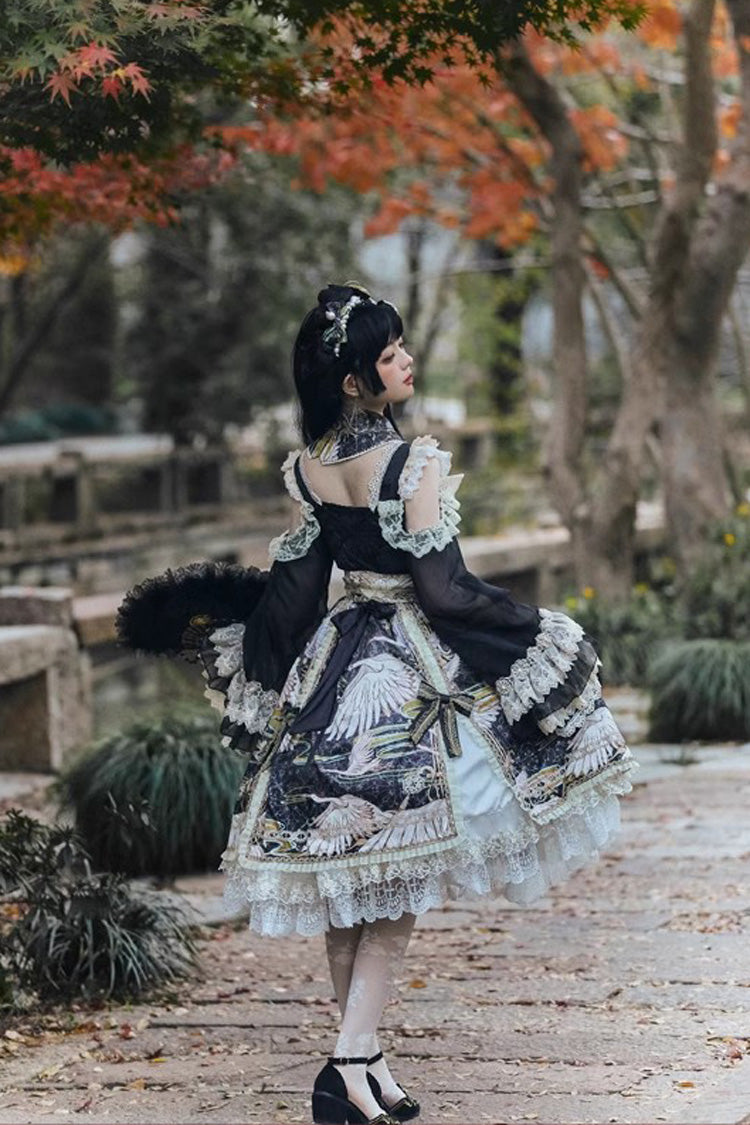 Lolita Dress - Chinese Style, 3 Colors, Lace Trim, Ruffled, Printed - additional product view 11