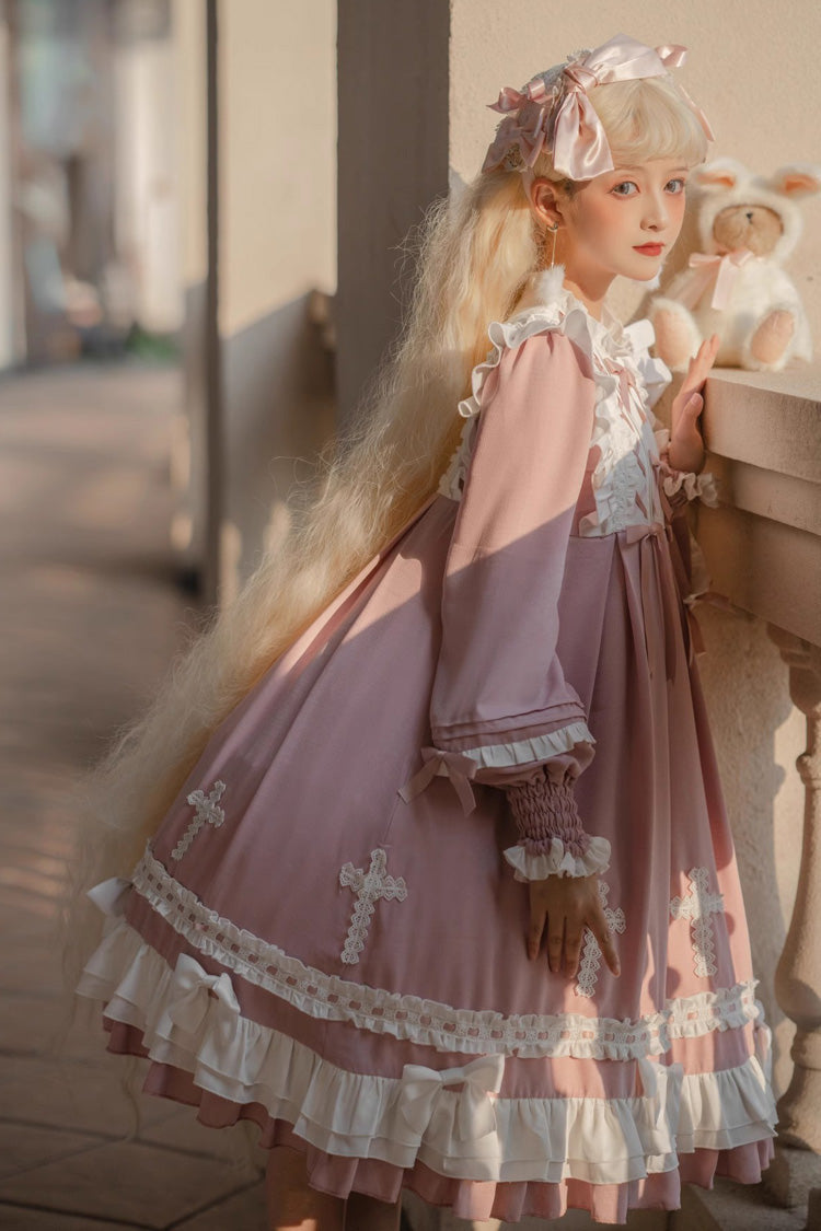 Lolita Dress - Cross Wish Dream, Pink, Cross Detail, Long Sleeves, Sweet Style - additional product view 4