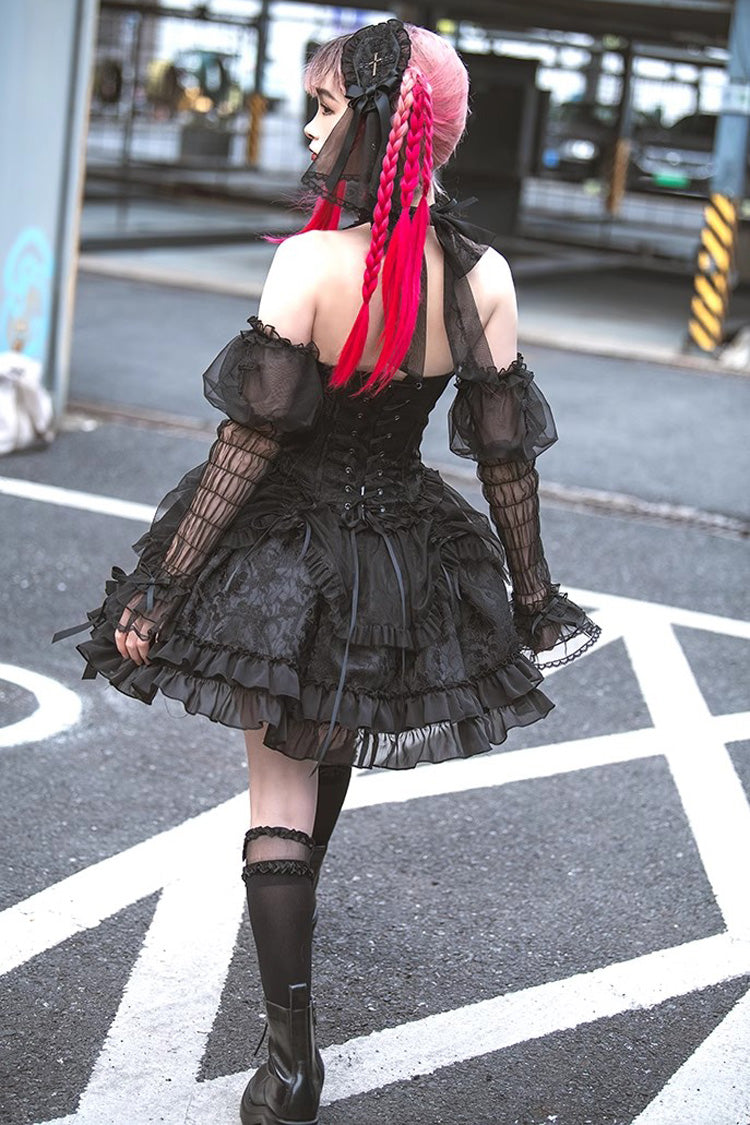 Lolita Dress - Dark Black Tube Top, Black, Gothic Style, Ruffled, Layered - additional product view 10