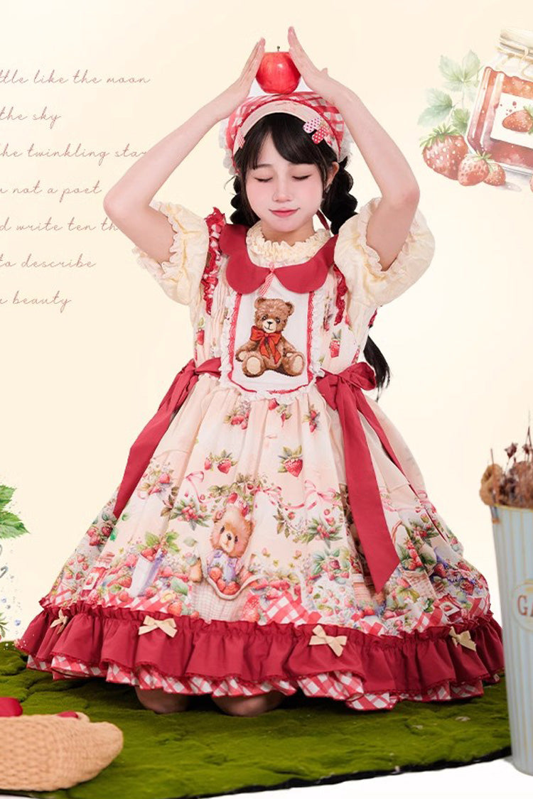 Lolita Dress - December Strawberry Bear, Red, Sweet Style, Bow Detail, Ruffled - additional product view 6