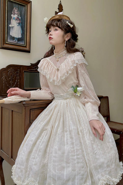 Lolita Dress - Elegant Vintage Tulip, Ivory, Classic Style, Ruffled - additional product view 6