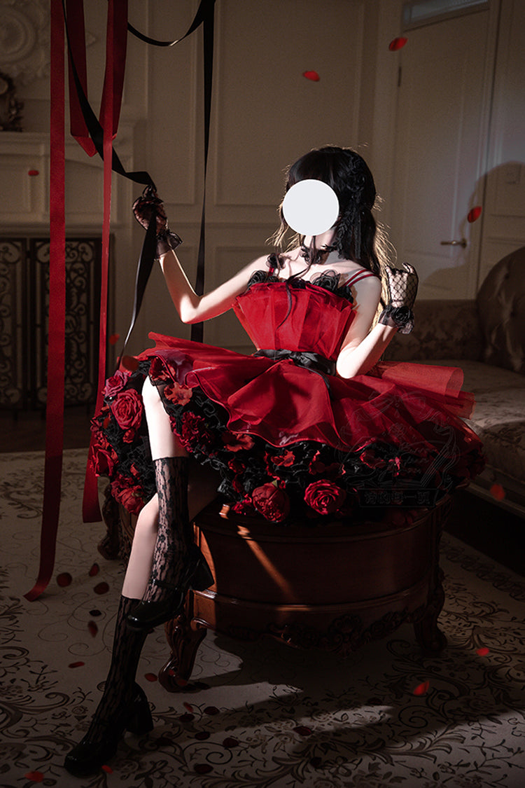 Lolita Dress - Eternal Night Bouquet, Red, Bow Detail, Ruffled, Sweet Style - additional product view 11