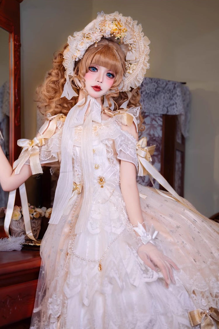 Lolita Dress - Glazed Phantom, Yellow, Bow Detail, Lace Trim, Ruffled - additional product view 7