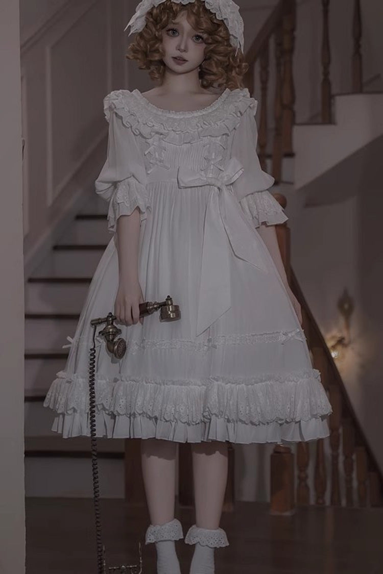 Lolita Dress - Good Morning, White, Lace-Up, Gothic Style, Bow Detail - additional product view 4