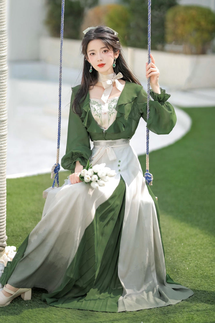 Lolita Dress - Green/white Dance Igh Waisted, 2 Colors, Bow Detail, Chinese-Inspired Style - additional product view 5