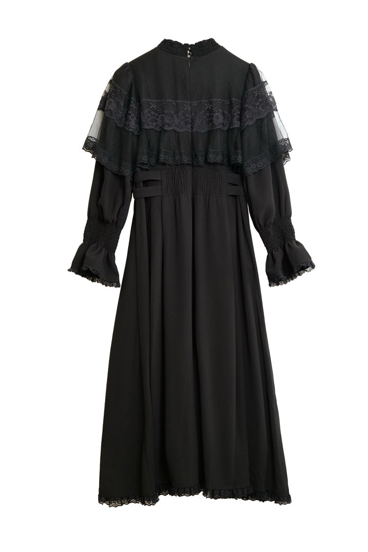 Lolita Dress - Lace Bowknot Slim Jirai, 5 Colors, Stand Collar, Lace Trim, Long Sleeves - additional product view 11