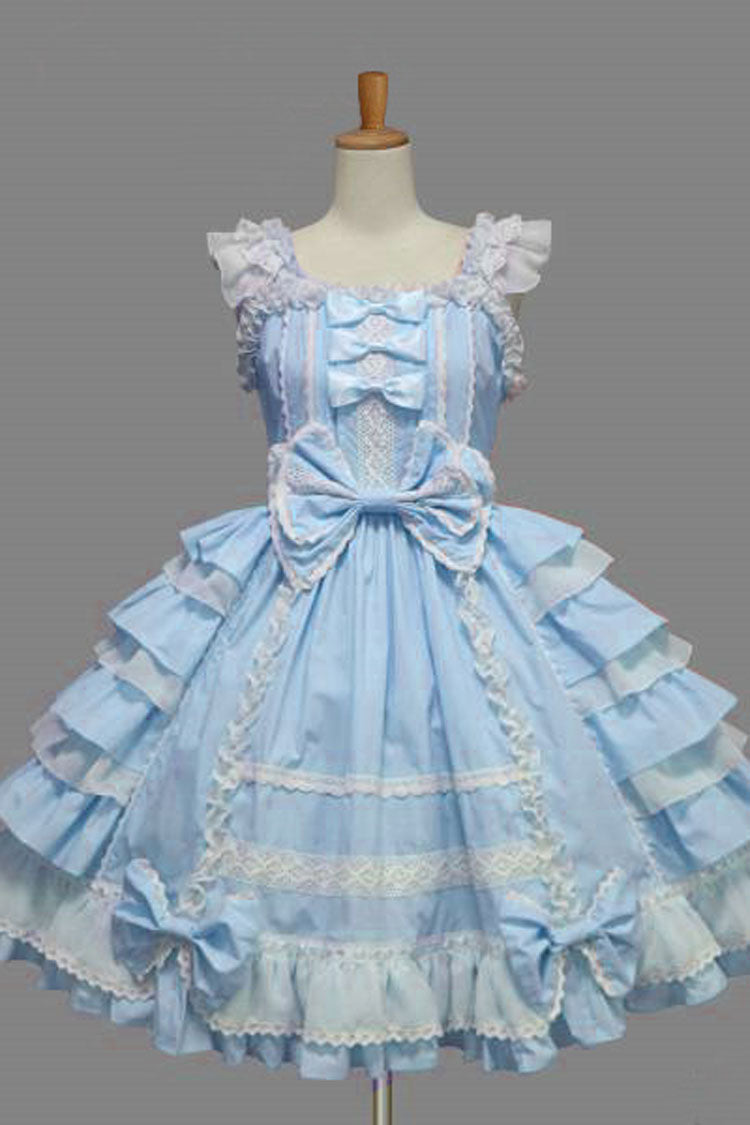 Lolita Dress - Lace Square Neck Cap, 5 Colors, Lace Trim, Ruffled, Sweet Style - XS Blue / S Blue / M Blue option