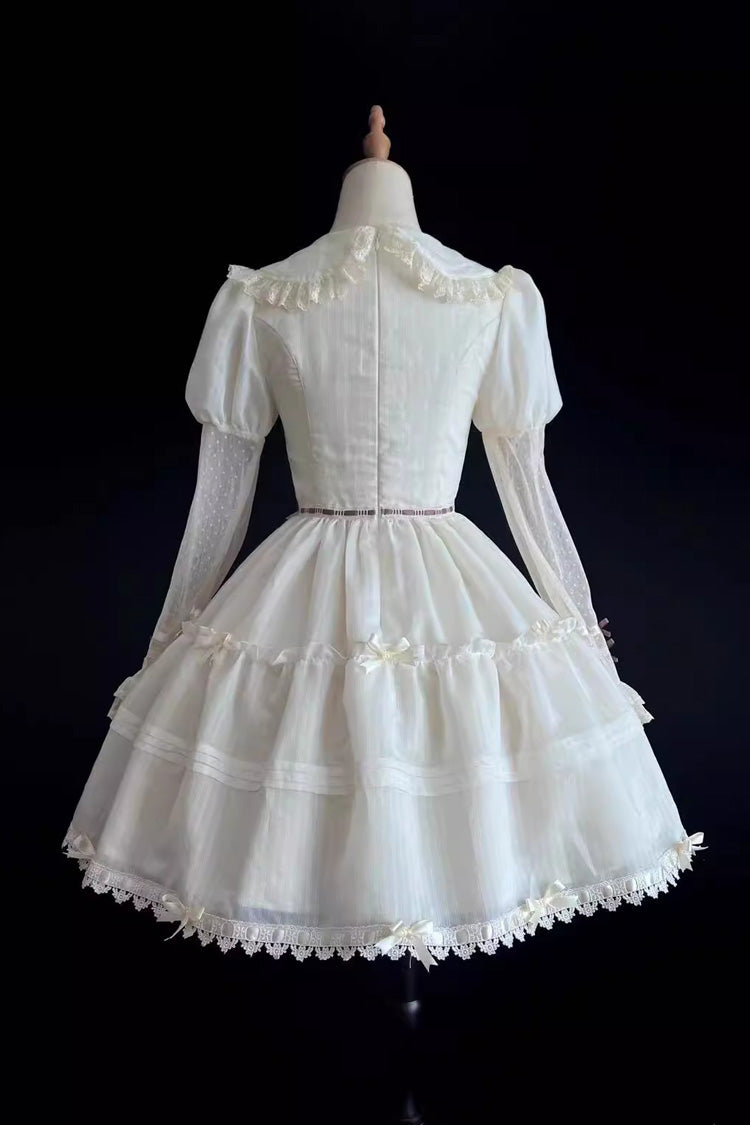 Lolita Dress - Lapel Collar Hollow Princess, White, Sweet Style, Lace Trim, Long Sleeves - additional product view 9