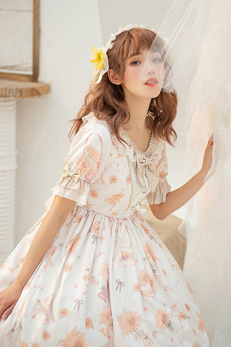 Lolita Dress - Miss Sunflower, Ivory, Bow Detail, Ruffled, Printed - additional product view 5