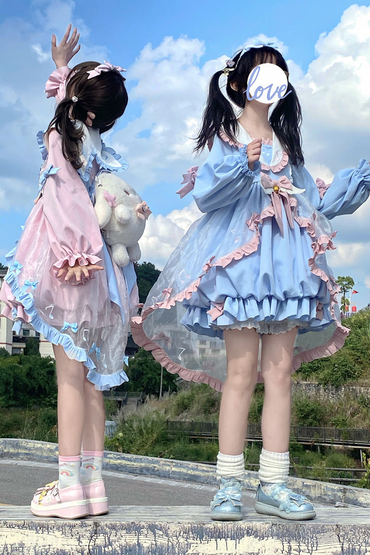 Lolita Dress - Music Notes Print Ruffle, Pink, Lace Trim, Ruffled, Printed - additional product view 10