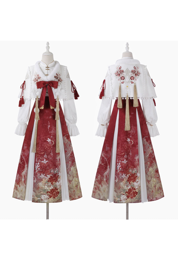 Lolita Dress - Red/white Lapel Collar, 2 Colors, Pleated, High Waist, Women's Style - additional product view 8