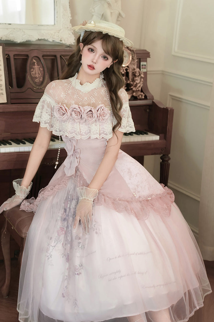 Lolita Dress - Rose Poems, Pink, Sweet Style, Bow Detail, Lace Trim - additional product view 14