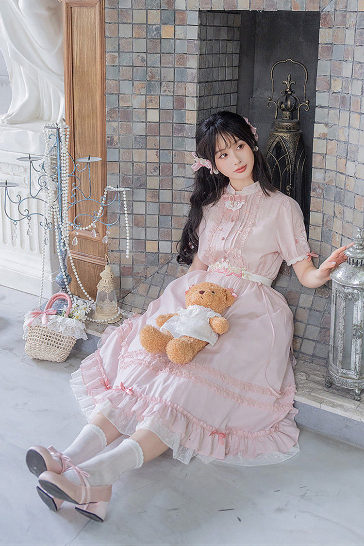 Lolita Dress - Round Collar High Waisted, Pink, High Waist, Women's Style, Ruffled - additional product view 6
