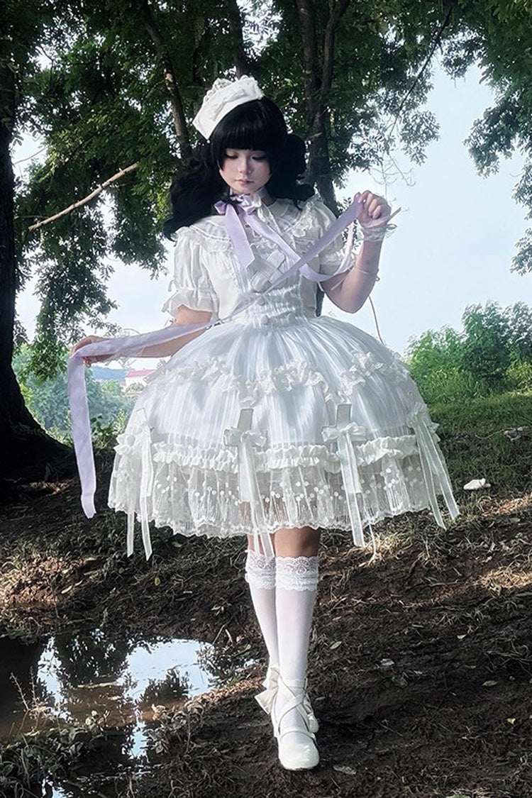 Lolita Dress - Ruffle Bowknot Lace Elegant, White, Bow Detail, Lace Trim, Ruffled - additional product view 9