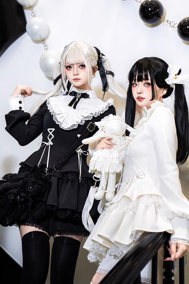 Lolita Dress - Ruffle Lace-up Handsome, White, Long Sleeves, Sweet Style, Lace Trim - additional product view 10