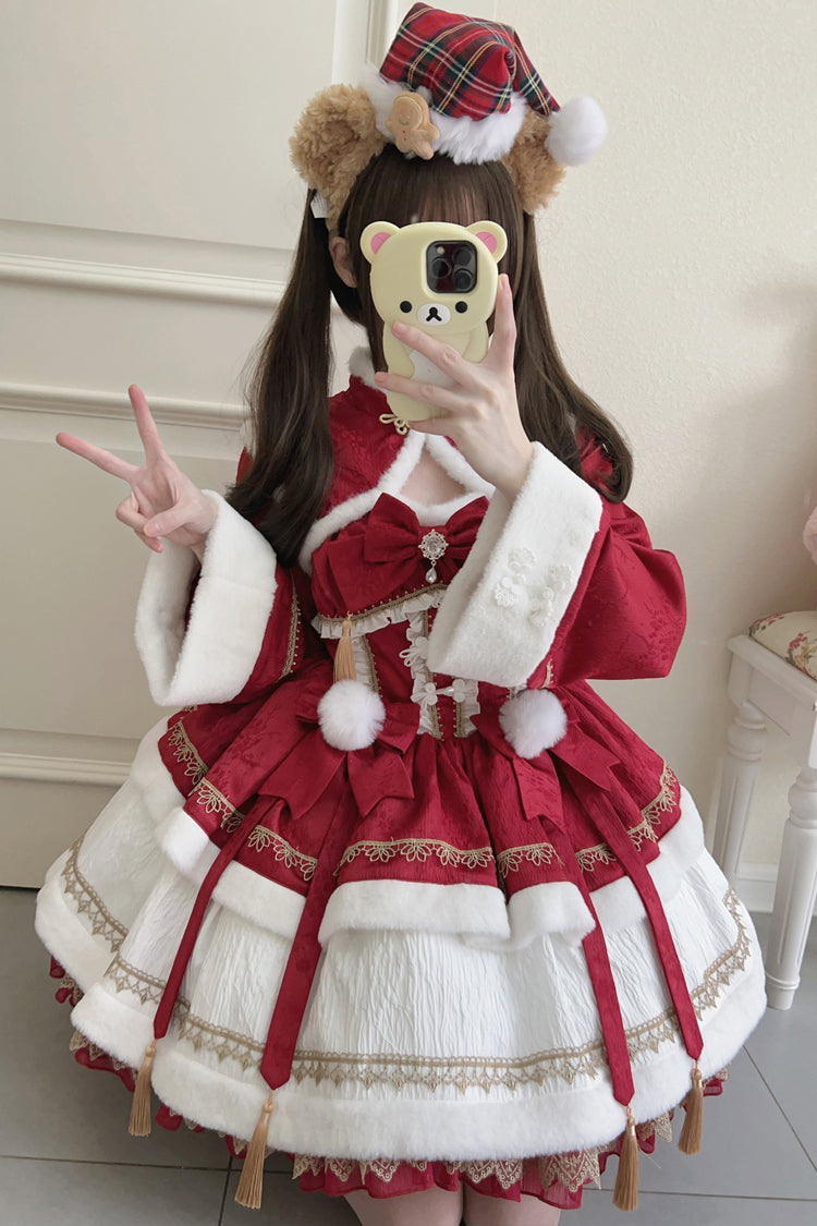 Lolita Dress - Snow Rabbit, Red, Bow Detail, Ruffled, Long Sleeves - additional product view 6