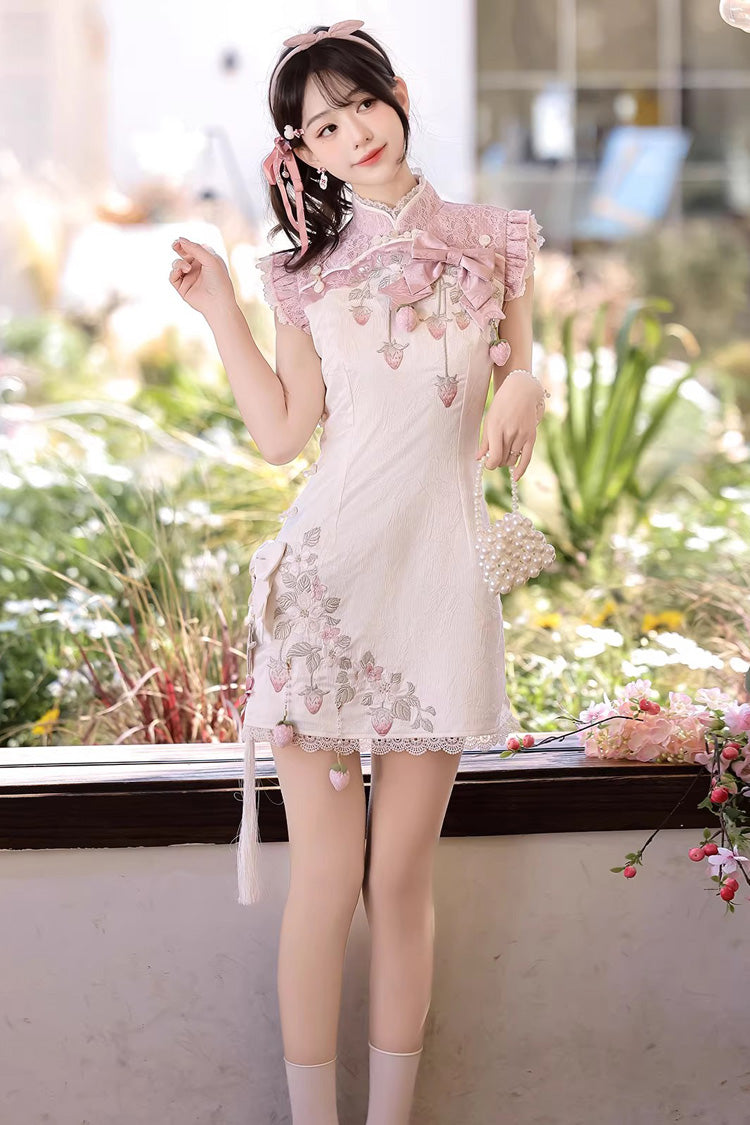 Lolita Dress - Spring Strawberry, 2 Colors, Stand Collar, Chinese-Inspired Style - additional product view 13