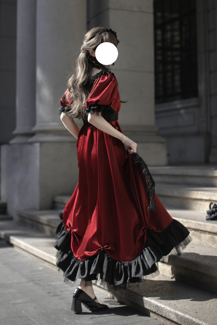 Lolita Dress - Square Collar Ruffle Bowknot, Red, Square Collar, Ruffled, Sweet Style - additional product view 11