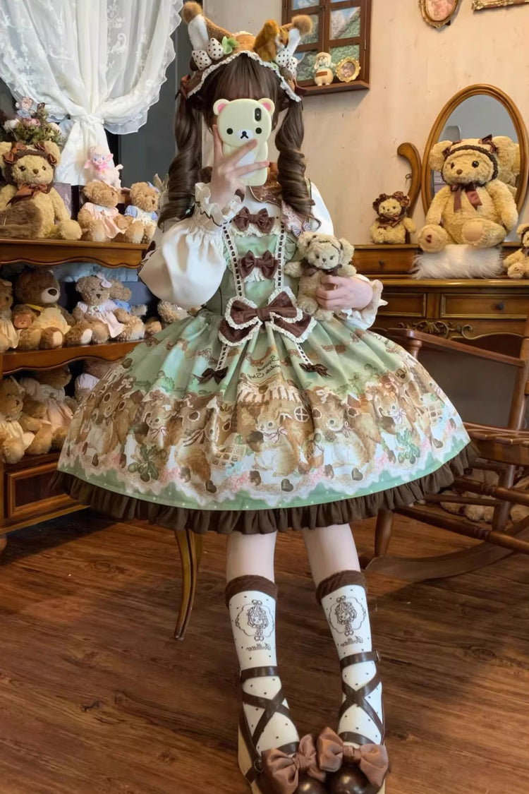 Lolita Dress - Squirrel Chocolate Shop, Green, Printed, Long Sleeves, Sweet Style - additional product view 9
