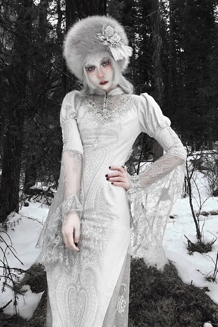 Lolita Dress - The Call Of The Snow Country, Silver, Fishtail Silhouette, High Waist - additional product view 13