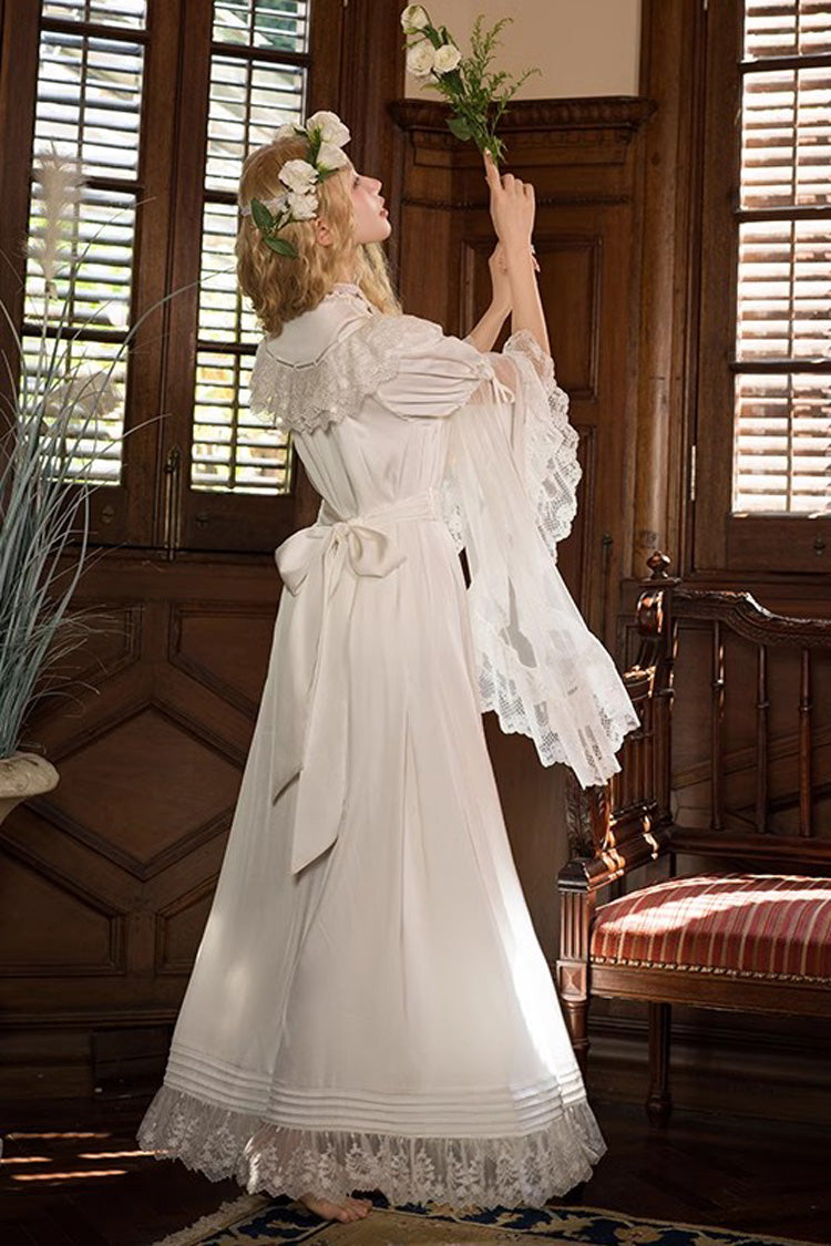 Lolita Dress - Trumpet Ruffle Lace Elegant, White, Long Sleeves, Sweet Style, Lace Trim - additional product view 5