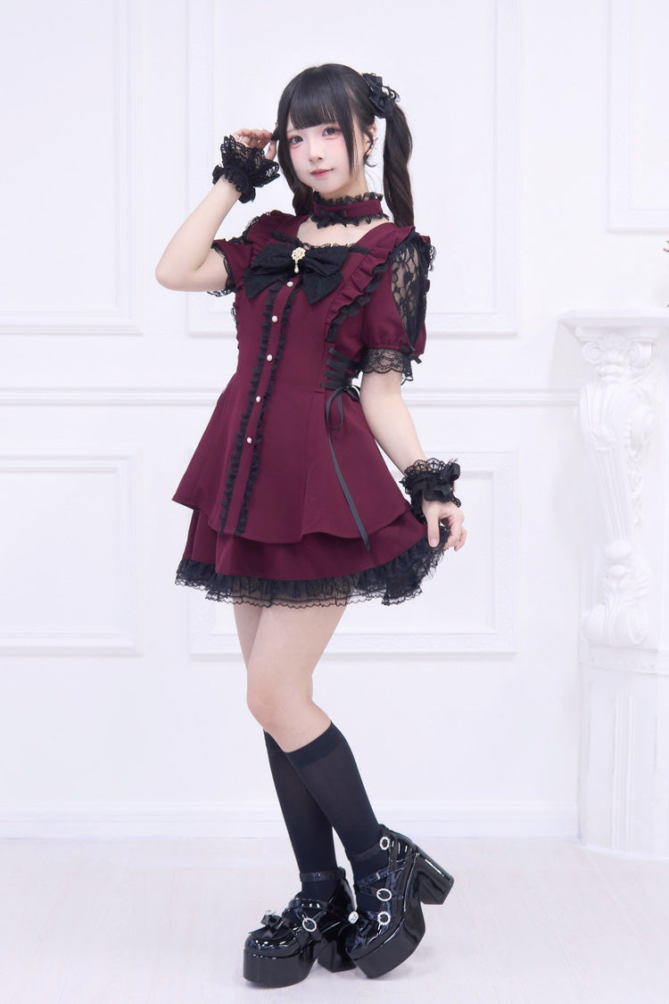 Lolita Dress - Waltz, Red, Ruffled, Gothic Style, Bow Detail - additional product view 7